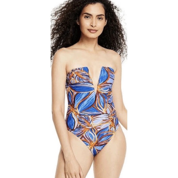 FE NOEL X target leafy palm print Deep V-Neck one piece swimsuit size L Strap - Picture 1 of 4